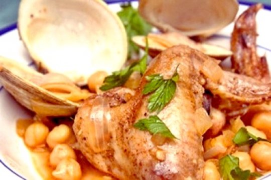 Beer-Braised Chicken Wings with Clams and Chickpeas